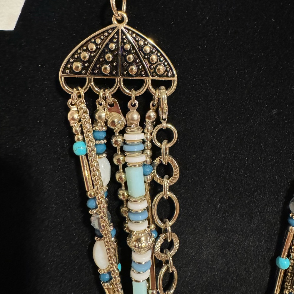 Multi Strand Turquoise and Gold Tone Necklace Bohemian Inspired Lobster Claw - Picture 5 of 5